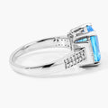 3.50 Ct Cushion Swiss Blue Topaz and Lab Diamond Prong Silver Statement Ring by Fine Color Jewels
