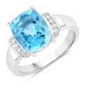 3.50 Ct Cushion Swiss Blue Topaz and Lab Diamond Prong Silver Cocktail Ring by Fine Color Jewels