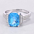 3.50 Ct Cushion Swiss Blue Topaz and Lab Diamond Prong Silver Statement Ring by Fine Color Jewels