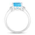 3.50 Ct Cushion Swiss Blue Topaz and Lab Diamond Prong Silver Cocktail Ring by Fine Color Jewels