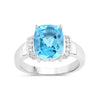 3.50 Ct Cushion Swiss Blue Topaz and Lab Diamond Prong Silver Cocktail Ring