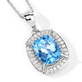 3.50 Ct Cushion Swiss Blue Topaz & Lab Diamond Prong Silver Halo Pendant Necklace by Fine Color Jewels