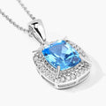 3.50 Ct Cushion Swiss Blue Topaz & Lab Diamond Prong Silver Halo Pendant Necklace by Fine Color Jewels