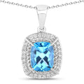 3.50 Ct Cushion Swiss Blue Topaz & Lab Diamond Prong Silver Halo Pendant Necklace by Fine Color Jewels