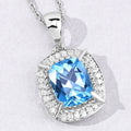 3.50 Ct Cushion Swiss Blue Topaz & Lab Diamond Prong Silver Halo Pendant Necklace by Fine Color Jewels