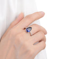 3.50 Ct Pear Lab Created Blue Sapphire Prong Silver Cocktail Pave-set Ring by Fine Color Jewels