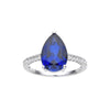 3.50 Ct Pear Lab Created Blue Sapphire Prong Silver Cocktail Pave-set Ring