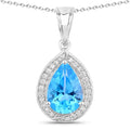 3.50 Ct Pear Swiss Blue Topaz and Lab Diamond prong Silver Halo teardrop pendant Necklace by Fine Color Jewels