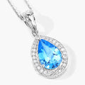 3.50 Ct Pear Swiss Blue Topaz and Lab Diamond prong Silver Halo teardrop pendant Necklace by Fine Color Jewels