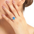 3.50 Ct Pear Swiss Blue Topaz & Lab Diamond Prong Silver Pave Bypass Ring by Fine Color Jewels