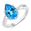 3.50 Ct Pear Swiss Blue Topaz & Lab Diamond Prong Silver Pave Bypass Ring by Fine Color Jewels