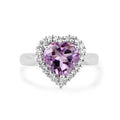 3.53 Ct Heart Purple Amethyst and White Topaz Prong Silver Halo Promise Ring by Fine Color Jewels
