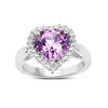3.53 Ct Heart Purple Amethyst and White Topaz Prong Silver Halo Promise Ring