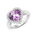 3.53 Ct Heart Purple Amethyst and White Topaz Prong Silver Halo Promise Ring by Fine Color Jewels