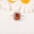 3.56 Ct Octagon Lab Created Peach Sapphire and Moissanite Prong Silver Halo Statement Ring by Fine Color Jewels