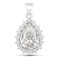 3.56 Ct Pear Lab Diamond Prong Platinum Halo Floral Teardrop Bridal Pendant by Fine Color Jewels