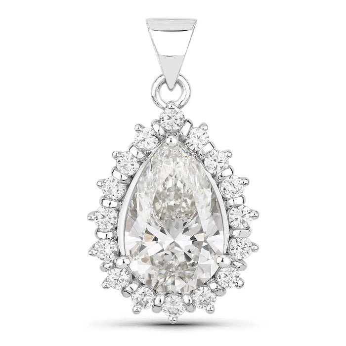 3.56 Ct Pear Lab Diamond Prong Platinum Halo Floral Teardrop Bridal Pendant by Fine Color Jewels
