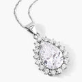 3.56 Ct Pear Lab Diamond Prong Platinum Halo Floral Teardrop Bridal Pendant by Fine Color Jewels