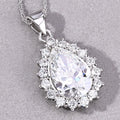 3.56 Ct Pear Lab Diamond Prong Platinum Halo Floral Teardrop Bridal Pendant by Fine Color Jewels