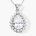 3.56 Ct Pear Lab Diamond Prong Platinum Halo Floral Teardrop Bridal Pendant by Fine Color Jewels