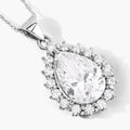 3.56 Ct Pear Lab Diamond Prong Platinum Halo Floral Teardrop Bridal Pendant by Fine Color Jewels