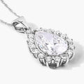 3.56 Ct Pear Lab Diamond Prong Platinum Halo Floral Teardrop Bridal Pendant by Fine Color Jewels