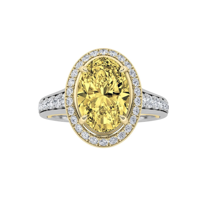 3.5Cttw Oval Shaped Yellow Lab Grown Diamond (F/VS) Bold Accented Statement Halo Engagement Ring 14K Gold by Fine Color Jewels