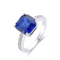 3.6 Ct Cushion Lab Created Blue Sapphire Prong Silver Solitaire Ring by Fine Color Jewels