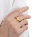 3.60 Ct Asscher Yellow Sapphire Prong 18k Gold Yellow Over Silver Three Stone Ring by Fine Color Jewels