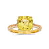 3.60 Ct Cushion Lab Grown Yellow Sapphire Prong 18k Yellow Gold Over Silver Pave Ring