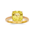 3.60 Ct Cushion Lab Grown Yellow Sapphire Prong 18k Yellow Gold Over Silver Pave Ring by Fine Color Jewels