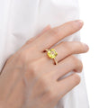 3.60 Ct Cushion Lab Grown Yellow Sapphire Prong 18k Yellow Gold Over Silver Pave Ring by Fine Color Jewels