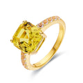 3.60 Ct Cushion Lab Grown Yellow Sapphire Prong 18k Yellow Gold Over Silver Pave Ring by Fine Color Jewels