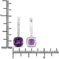 3.60 Ct Cushion Purple Amethyst & Lab Diamond Prong Rhodium Plated Silver Dangle Earrings by Fine Color Jewels