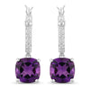 3.60 Ct Cushion Purple Amethyst & Lab Diamond Prong Rhodium Plated Silver Dangle Earrings