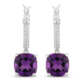 3.60 Ct Cushion Purple Amethyst & Lab Diamond Prong Rhodium Plated Silver Dangle Earrings by Fine Color Jewels