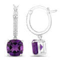 3.60 Ct Cushion Purple Amethyst & Lab Diamond Prong Rhodium Plated Silver Dangle Earrings by Fine Color Jewels