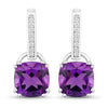3.60 Ct Cushion Purple Amethyst & Lab Diamond Prong Silver Dangle Earrings