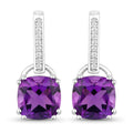 3.60 Ct Cushion Purple Amethyst & Lab Diamond Prong Silver Dangle Earrings by Fine Color Jewels