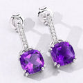 3.60 Ct Cushion Purple Amethyst & Lab Diamond Prong Silver Dangle Earrings by Fine Color Jewels
