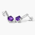 3.60 Ct Cushion Purple Amethyst & Lab Diamond Prong Silver Dangle Earrings by Fine Color Jewels