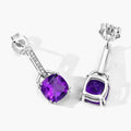 3.60 Ct Cushion Purple Amethyst & Lab Diamond Prong Silver Dangle Earrings by Fine Color Jewels