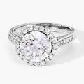 3.64 Ct Round Lab Diamond Prong Platinum Bridal Halo Pave Cathedral Ring by Fine Color Jewels