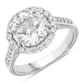 3.64 Ct Round Lab Diamond Prong Platinum Bridal Halo Pave Cathedral Ring by Fine Color Jewels