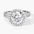 3.64 Ct Round Lab Diamond Prong Platinum Bridal Halo Pave Cathedral Ring by Fine Color Jewels