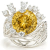 3.64 Ct Round Yellow Citrine and White Topaz Prong Silver Flower Ring