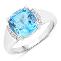 3.65 Ct Cushion Swiss Blue Topaz & Lab Diamond Prong Silver Cocktail Ring by Fine Color Jewels