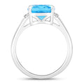 3.65 Ct Cushion Swiss Blue Topaz & Lab Diamond Prong Silver Cocktail Ring by Fine Color Jewels