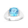 3.65 Ct Cushion Swiss Blue Topaz & Lab Diamond Prong Silver Cocktail Ring by Fine Color Jewels