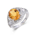 3.68 Ct Oval Yellow Citrine and White Topaz Prong Silver Statement Ring by Fine Color Jewels